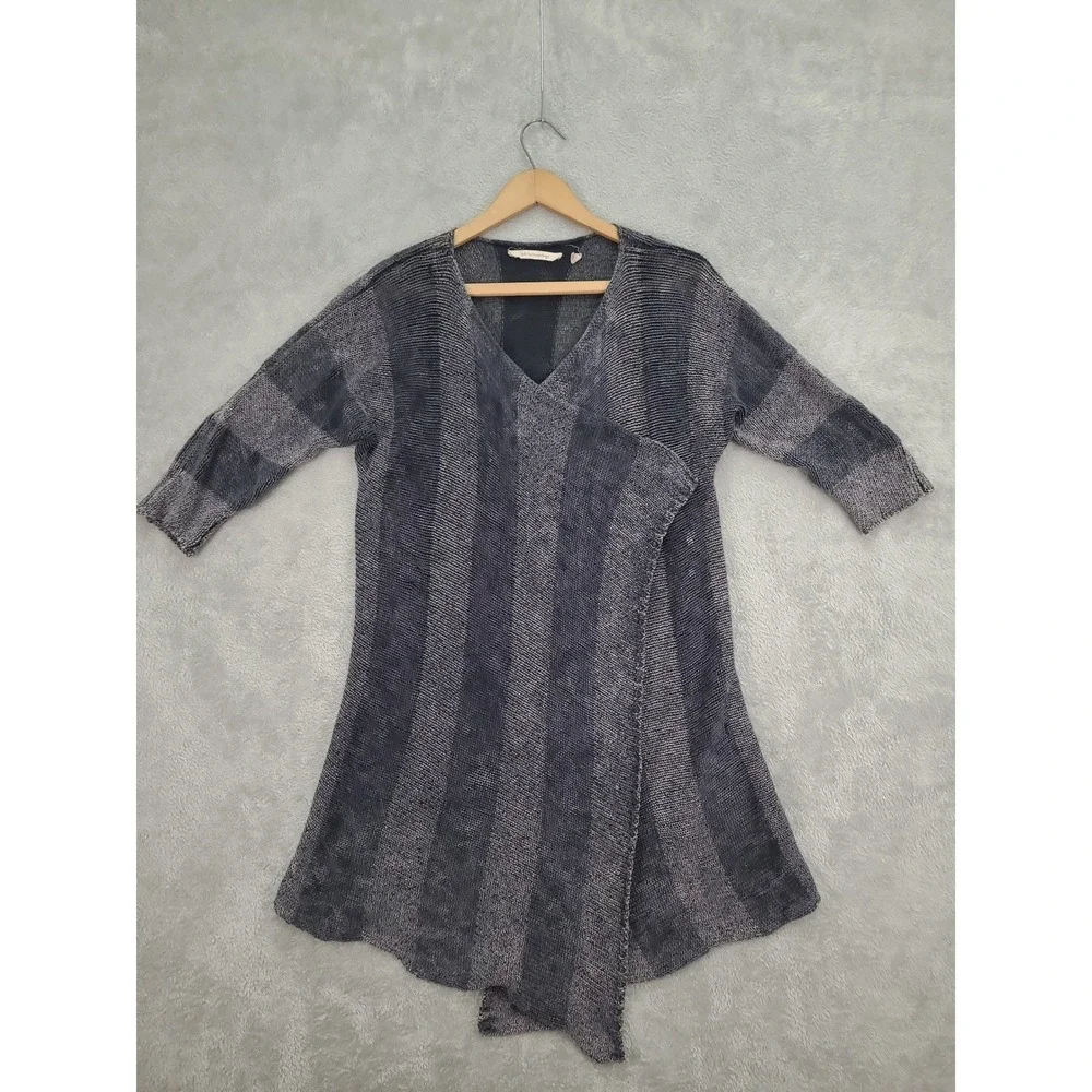 Soft Surroundings Women's Knit‎ Striped Wrap Sweater S/M Gray Casual Bohemian